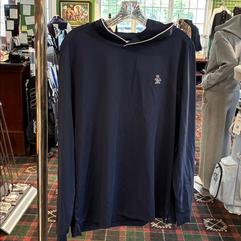 Penguin- Navy Long Sleeve hoodie Shirt with Logo